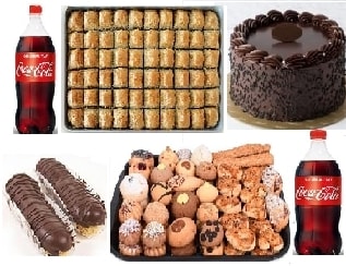 Aile Boyu Tatlı Paketi Cevizli Baklava Yaş Pasta Ekler ve İçecek